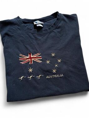 Vintage Australia Flag Embroidered Navy Crewneck Shirt Medium